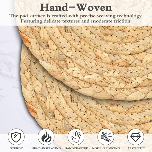 Boho Water Hyacinth Trivets Set of 3 - 8 Inch Heat Resistant Hot Pads