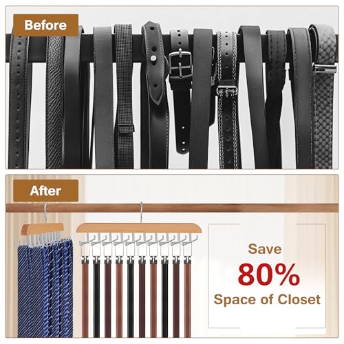 Wooden Tie and Belt Rack - 20 Folding Hook Organizer for Closet