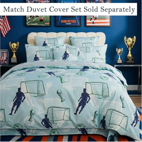 FADFAY Twin Size Soccer Sheet Set - Ultra Soft Breathable Cotton, Blue Sports Bedding