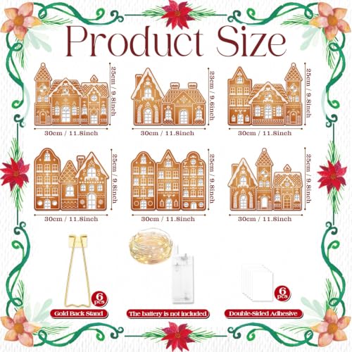 Classic Wooden Gingerbread House Decor Set with LED Lights for Above The Cabinet - Farmhouse Christmas Village Silhouettes