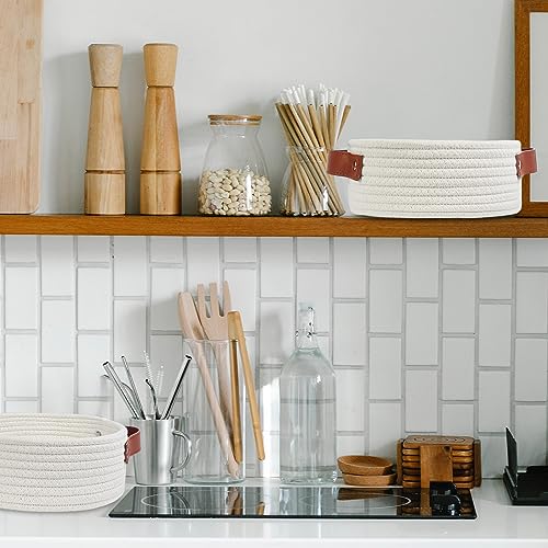 ABenkle Mini Cotton Rope Storage Basket - White Decorative Organizer