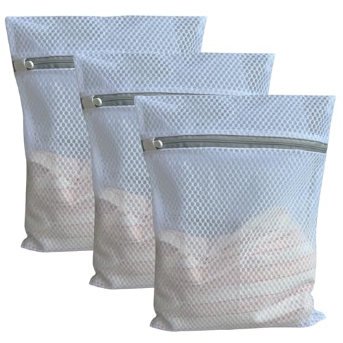 3Pcs Medium Mesh Laundry Bags for Delicates - Durable Zipper Wash Pouches (12 x 16 Inches)