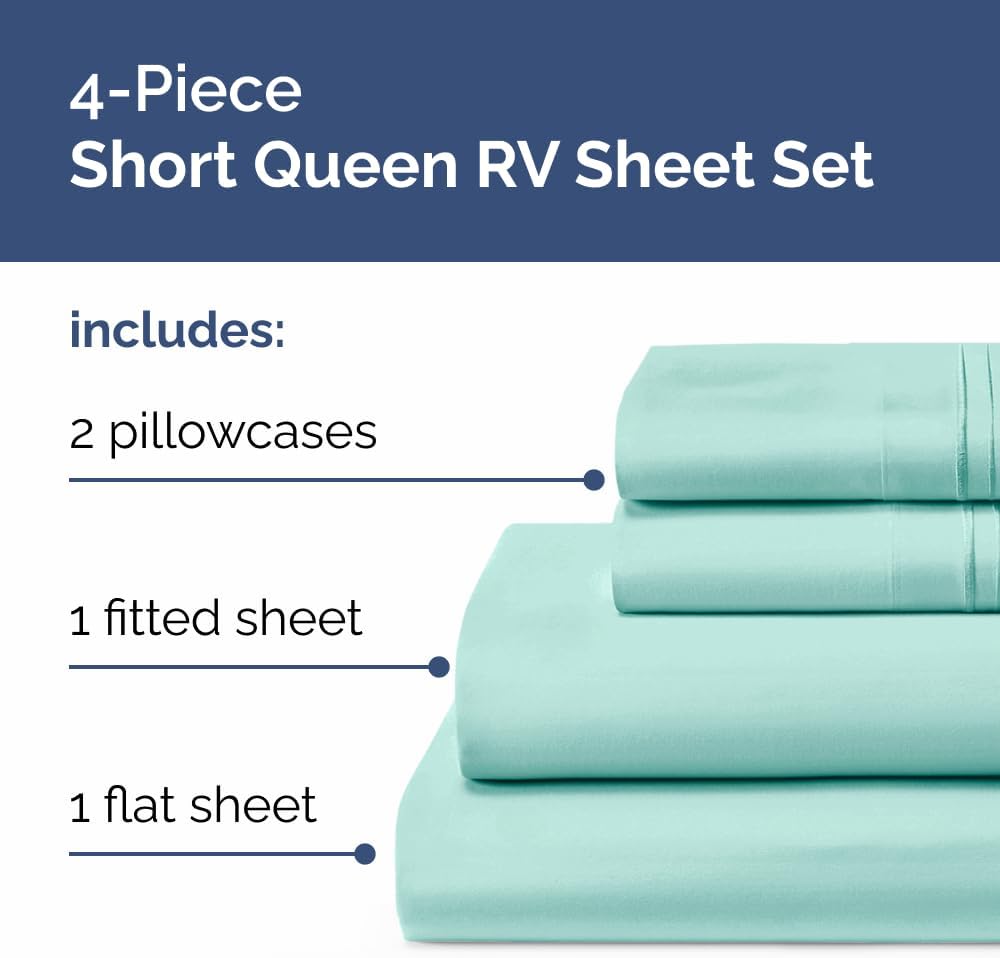 Skiennix Short Queen Size 4-Piece Sheet Set - Soft, Breathable & Cooling Bedding with Deep Pockets - Oeko-Tex Certified - Spa Blue