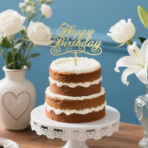 Losaria Gold Glitter Happy Birthday Cake Topper - Acrylic Party Decor