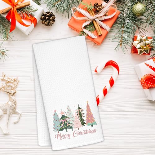 Coquette Pastel Bow Christmas Tree Kitchen Towels 16x24 Inch - Holiday Decor