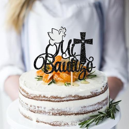Spanish Mi Bautizo Cake Topper - Glitter Cross Decoration