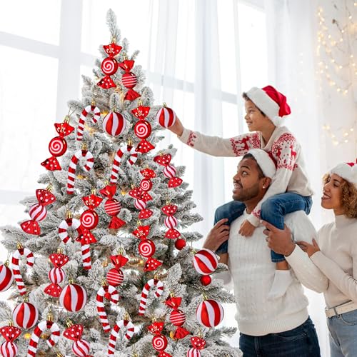 Christmas Candy Cane Lollipop Ornaments for Tree - Red 30Pcs Xmas Decor