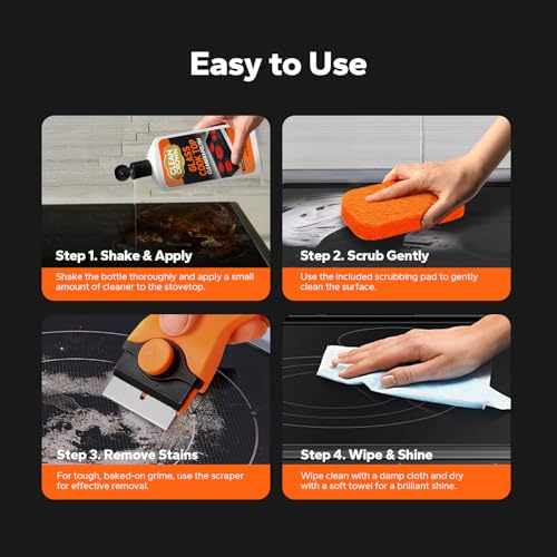 CleanCrown 3-in-1 Cooktop Cleaner Kit, 8.8 Oz - Glass & Ceramic Stove Cleaner
