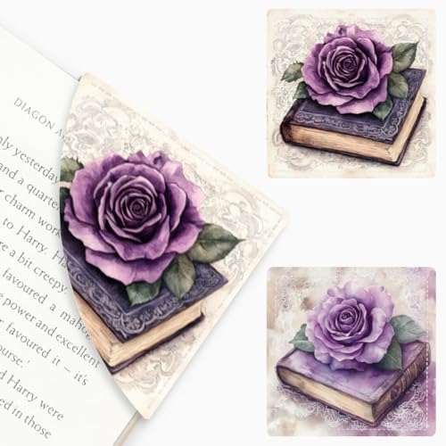 PU Leather Bookmarks 2-Pack Purple Rose Book Design Page Marker