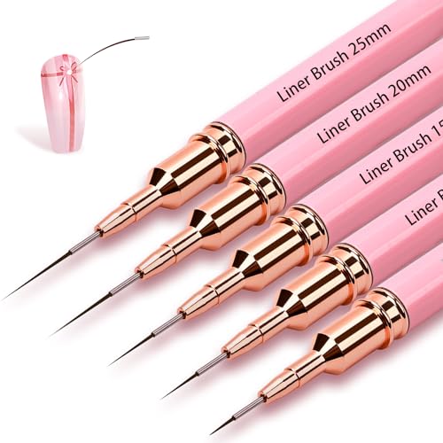 Voiluk 5Pcs Nail Art Liner Brush Set - Metal Handle Fine Detail Brushes