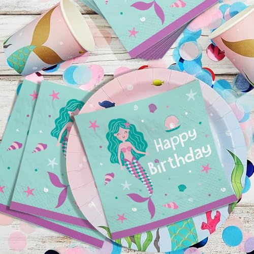 Vibrant Mermaid Birthday Napkins - 16 Pack, 6.5" x 6.5"