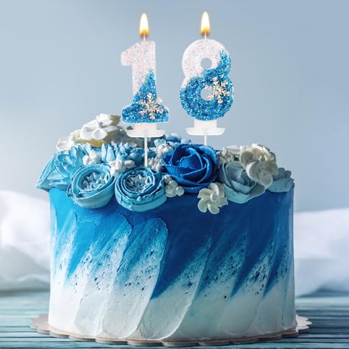 Glitter Snowflake Number Birthday Candles 0-9 - Blue & White