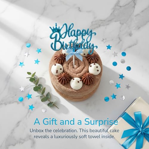 Blue Acrylic Happy Birthday Cake Topper with Crown and Bow 3x5 Inch
