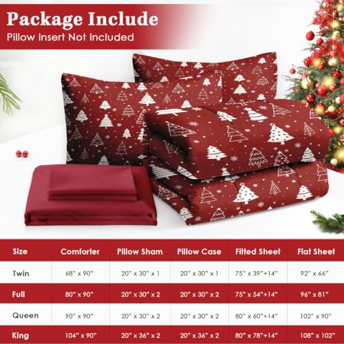 WeCozy King Christmas Tree Comforter Set with Sheets - Red Bedding, 7 Piece