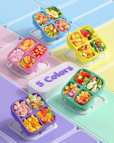 Canfanni White Lids 5 Pack Bento Snack Containers with 4 Compartments - BPA-Free Food Storage for Lunch & Travel