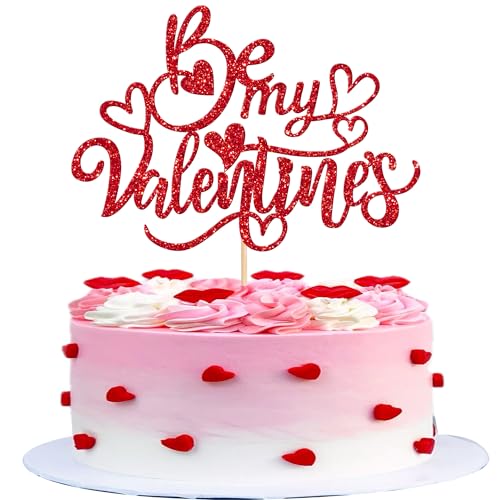 Valentine's Day Cake Topper - Glitter Heart Decoration, 6.3x8.7in