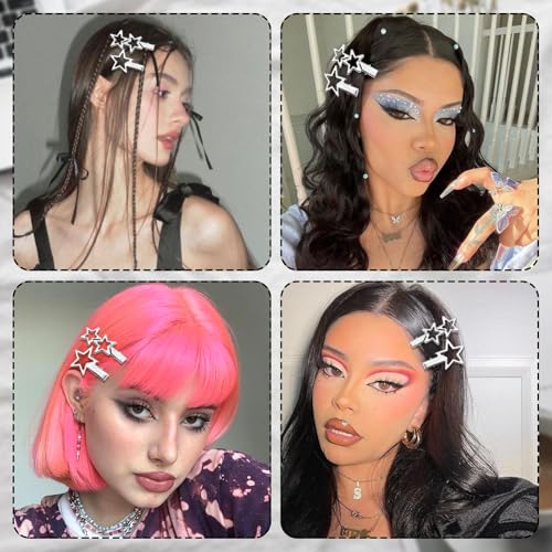 SAWINDA Y2K Silver Star Hair Clips Metal Pentagram Hair Barrettes 8 PCS