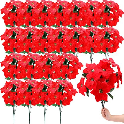 Artificial Christmas Poinsettia Bundle 18 Inch 5 Heads - Red Holiday Decor - Variation of 18