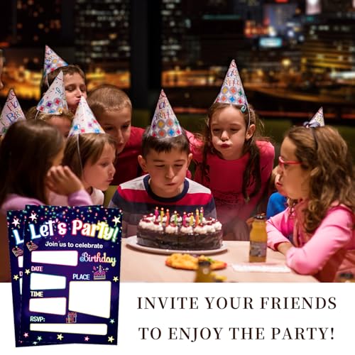 Neon Birthday Invitations with Envelopes - 20 Pack for Kids Parties
