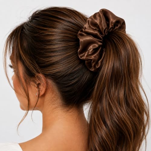 Satin Hair Scrunchies 2Pcs, Soft Silk Ponytail Holders No Damage Hair Ties