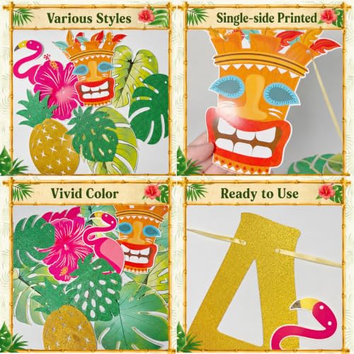 Tropical Aloha Party Banner Set with Gold Glitter Flamingo & Pineapple
