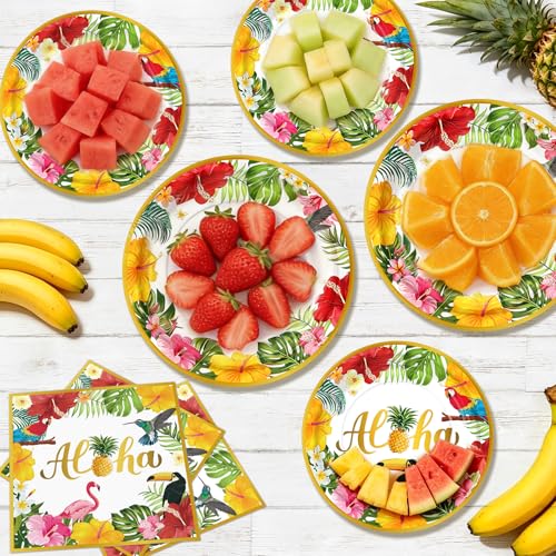 Hawaiian Luau Party Supplies Set - 72pcs Disposable Plates & Napkins