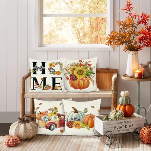 Autumn Pumpkin Throw Pillow Covers - Set of 4, 18x18 inches