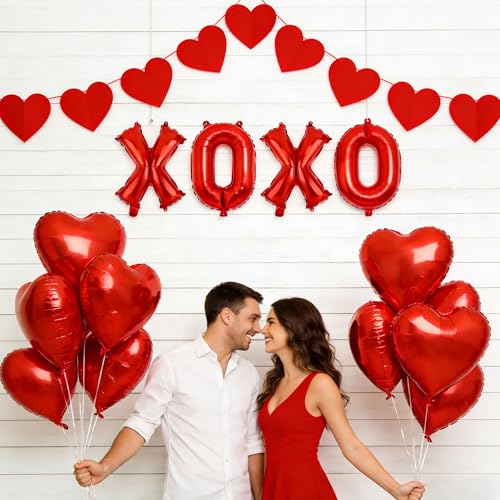 Lxzyu XOXO Red Heart Balloon Set - Valentine's Day Foil Balloons