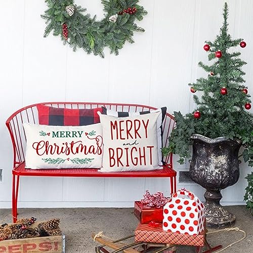 Merry Christmas Pillow Cover 12x20 Inch - Cream Polyester