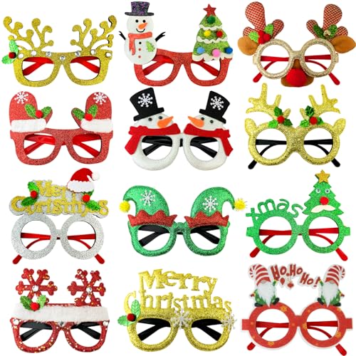 24 Pcs Christmas Glitter Party Glasses - Kids & Adults Holiday Favors & Photo Props