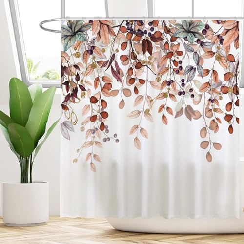 Funnytree 72x72 Watercolor Autumn Shower Curtain - Waterproof & Machine Washable