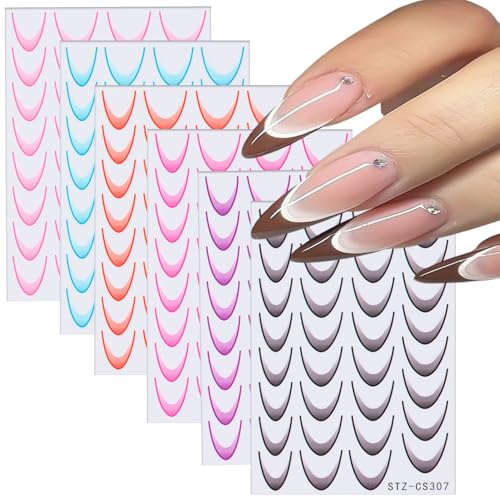 French Colorful Nail Art Stickers 3D Self-Adhesive Decals 6 Sheets