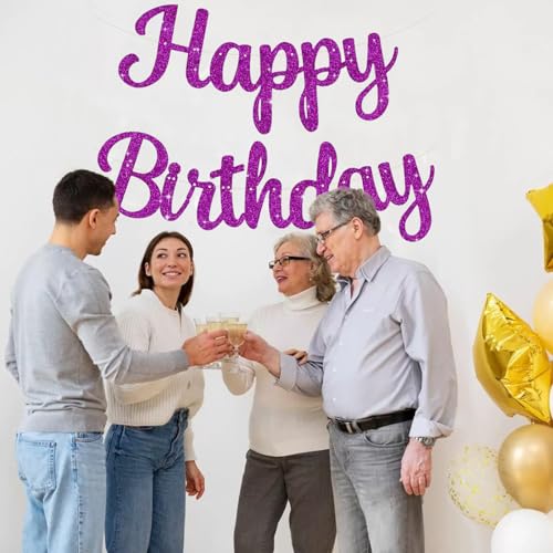 Happy Birthday Banner - Glitter Purple Party Decorations for Women