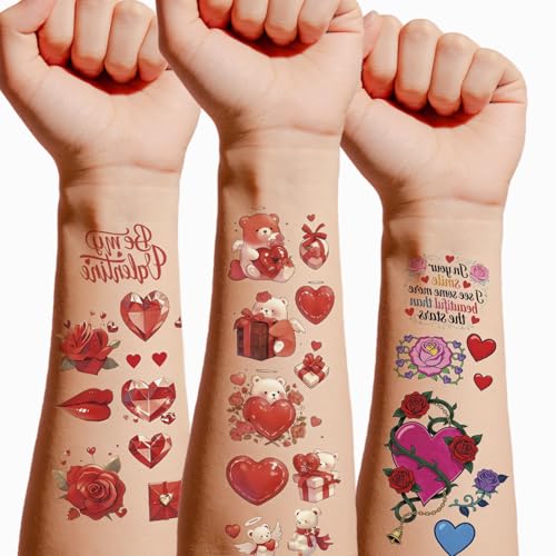 Valentine Temporary Tattoos Red Heart Rose Lip Fake Tattoo Stickers