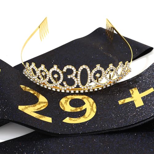30th Birthday Sash and Tiara Set - Gold Glitter Party Supplies