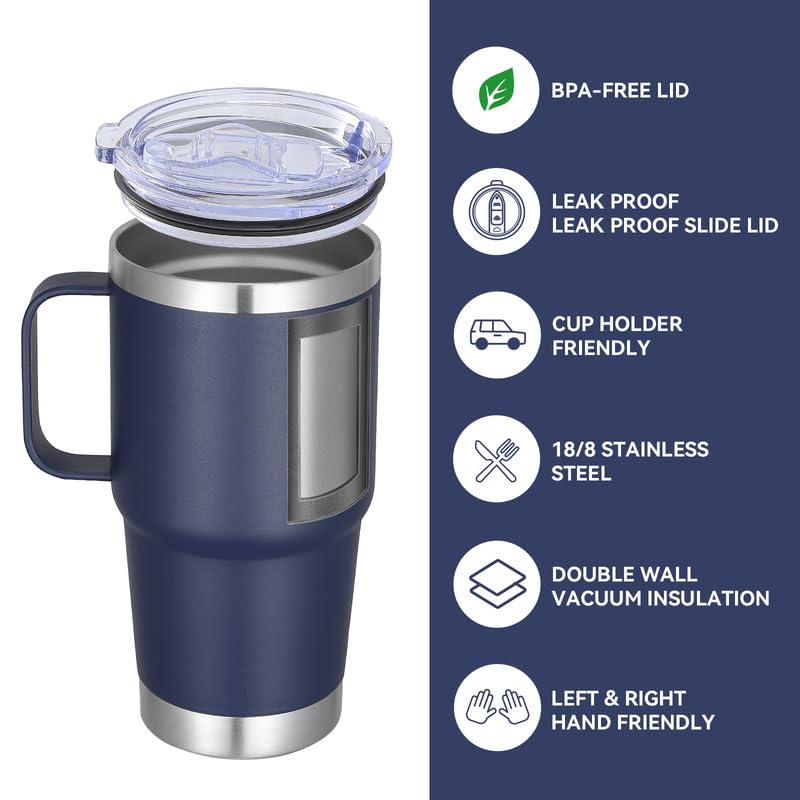 VEGOND 20 oz Tumbler Bulk with Handle Lid and Straw, Stainless Steel Insulated Travel Coffee Mug Set, Spill Proof Double Wall Metal Tumblers Cups, Powder Color Navy Blue 12 Pack