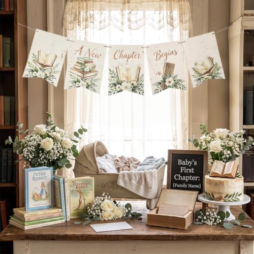A New Chapter Begins Book Theme Party Banner - Boho Decor for Events