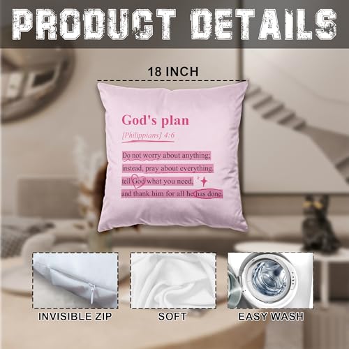 Pink Christian Pillow Cover 18x18 - Religious Home Decor
