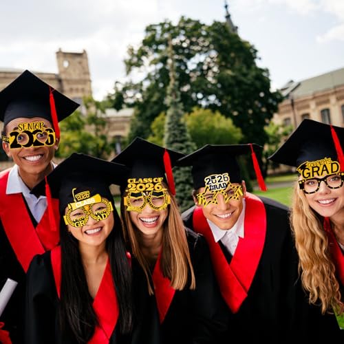 16PCS Graduation Glasses for Class of 2026 - Black & Gold Photo Props