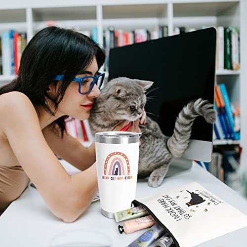 Cat Mom Gift Set for Cat Lovers - 20oz Wine Tumbler, Cosmetic Bag & Socks
