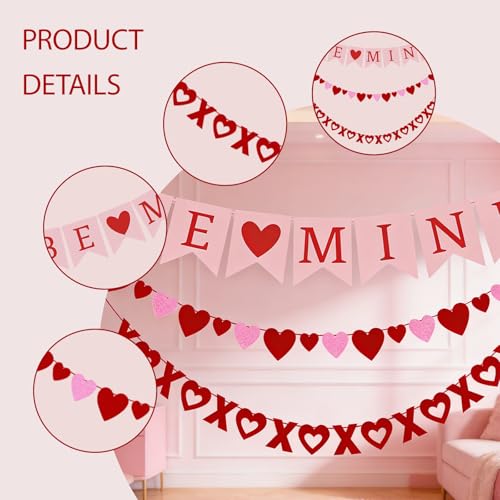 Valentine's Day XOXO Heart Banner Garland Set - 3 PCS Decorations