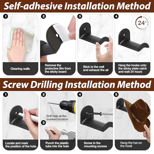 12-Piece Cowboy Hat Rack - Wall-Mounted Hat Holder with Adhesive & Screws