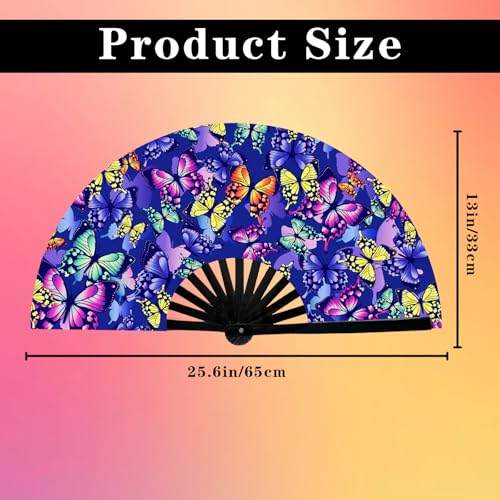 Large Folding Hand Rave Fan - Butterfly UV Glow Festival Fan