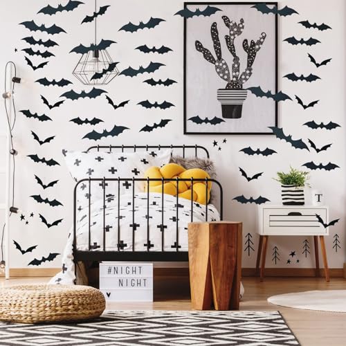 60PCS 3D Halloween Bat Decorations - PVC Wall Stickers in 4 Sizes