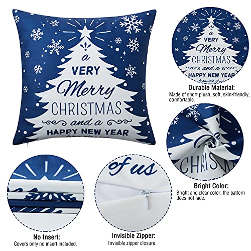 NANAN Blue 18x18 Inch Christmas Pillow Cover Set of 4 Snowflake Merry Christmas Elk Decor