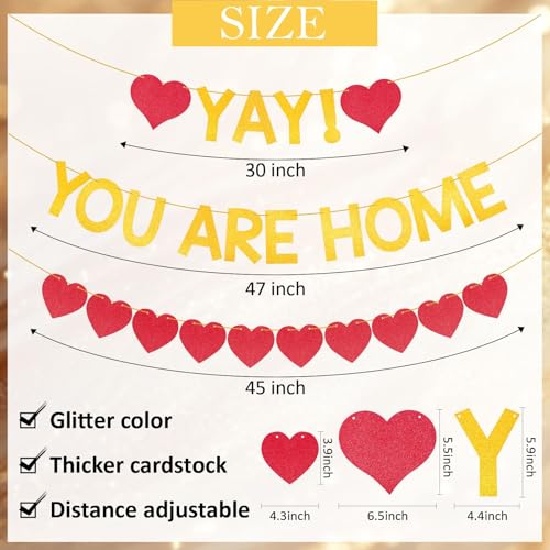 Yay! You Are Home Banner - Glitter Welcome Sign with Hearts