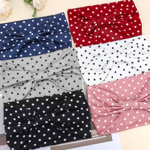 Vovii 6-Pack Polka Dot Knotted Headbands for Women Non-Slip Cotton Hair Bands