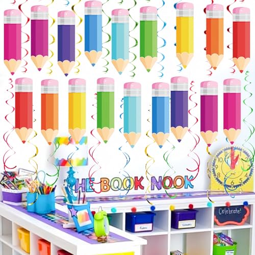 48-Piece Back to School Hanging Swirl Decorations – Colorful Pencil Party Set