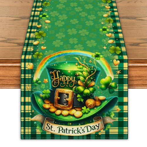 St. Patrick's Day Table Runner - 100% Linen, 13x72 Inches