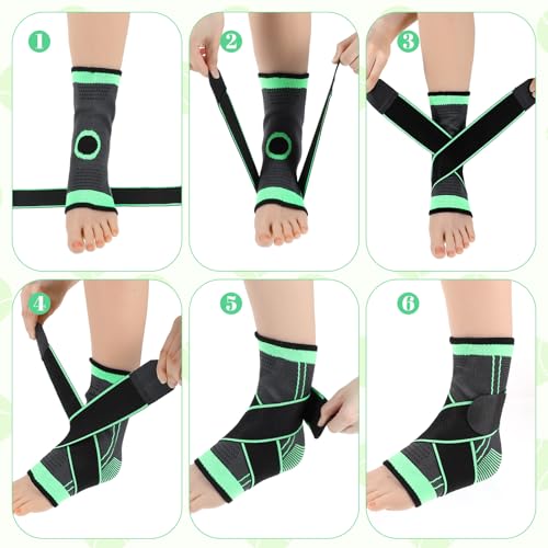 2 Pcs Ankle Brace for Kids - Kids Compression Socks, Youth Ankle Brace for Sports, Adjustable Support for Running, Sprains and Fitness, Compression Ankles Socks for Women, Unisex (Green)